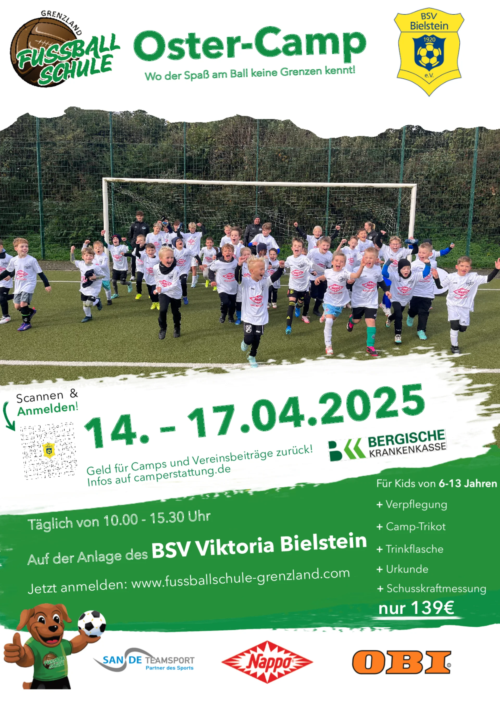 Das Oster-Fußballcamp findet vom 14. bis 17. April 2025 auf unserer Sportanlage statt