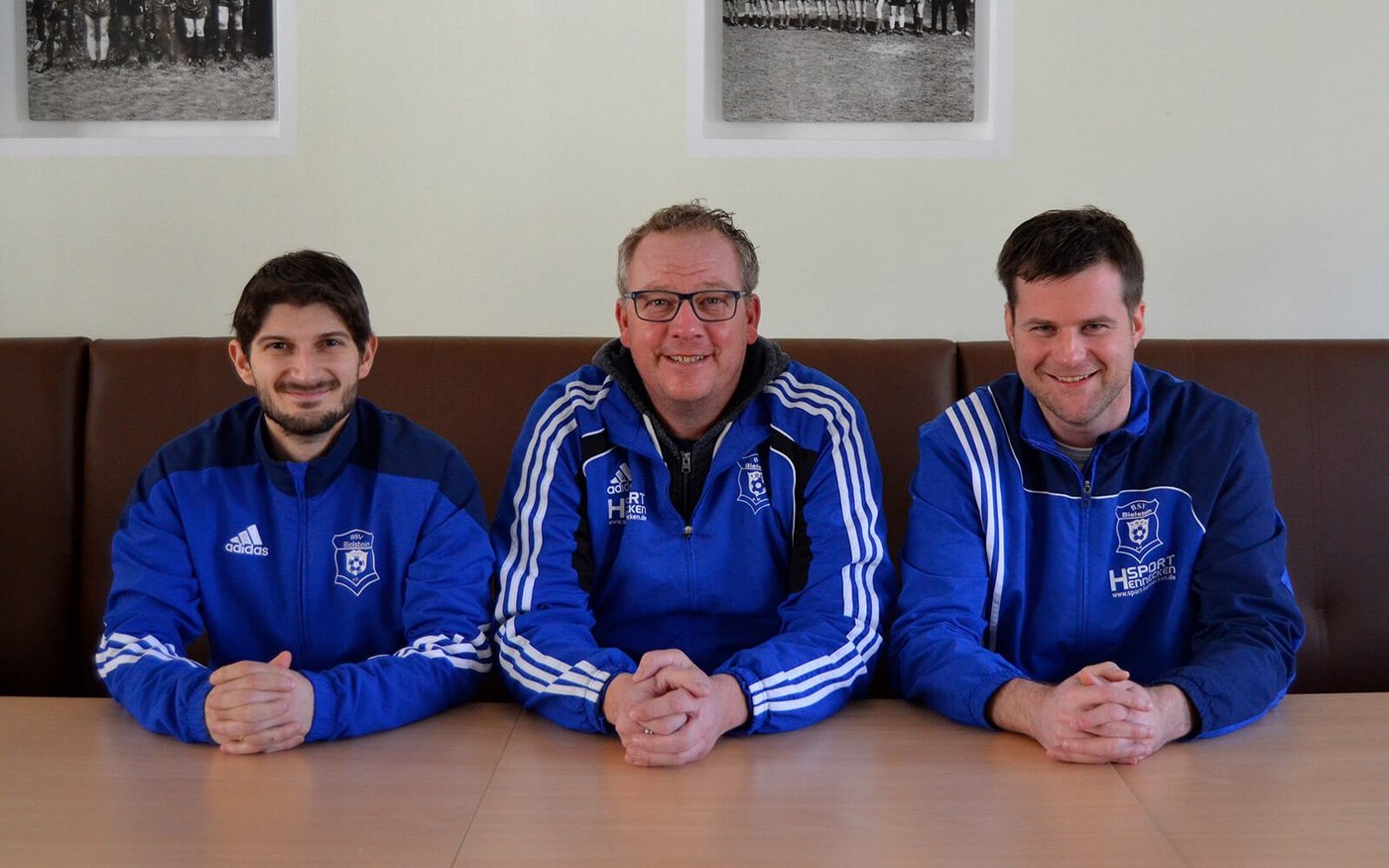 Georgios Xanthoulis, Thorsten Prangenberg und Christof Fries bei der Vorstellung des neuen Trainerteams im Bielsteiner Vereinshaus