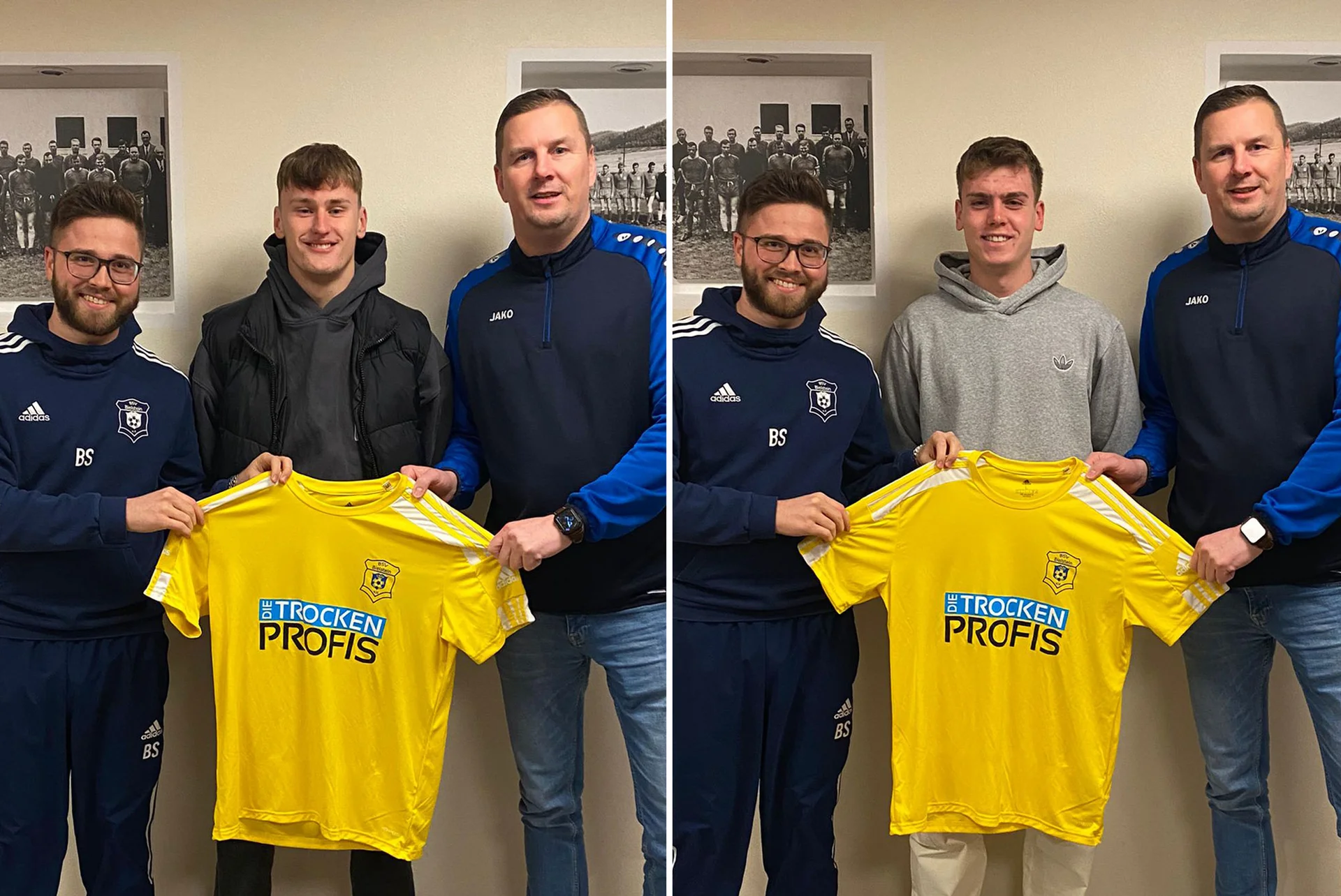 Der sportliche Leiter Björn Schumacher (l.) und der neue Trainer Sven Reuber (r.) freuen sich über die Zusagen von Bastian Buik (m., Bild links) und Nikolas Mennicken (m., Bild rechts)
