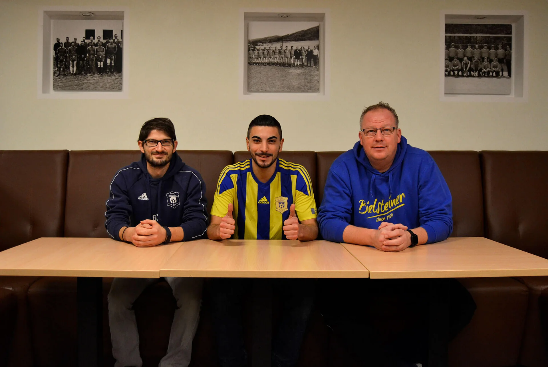 Georgios Xanthoulis, Ufuk Atas und Thorsten Prangenberg im Vereinshaus des BSV Bielstein